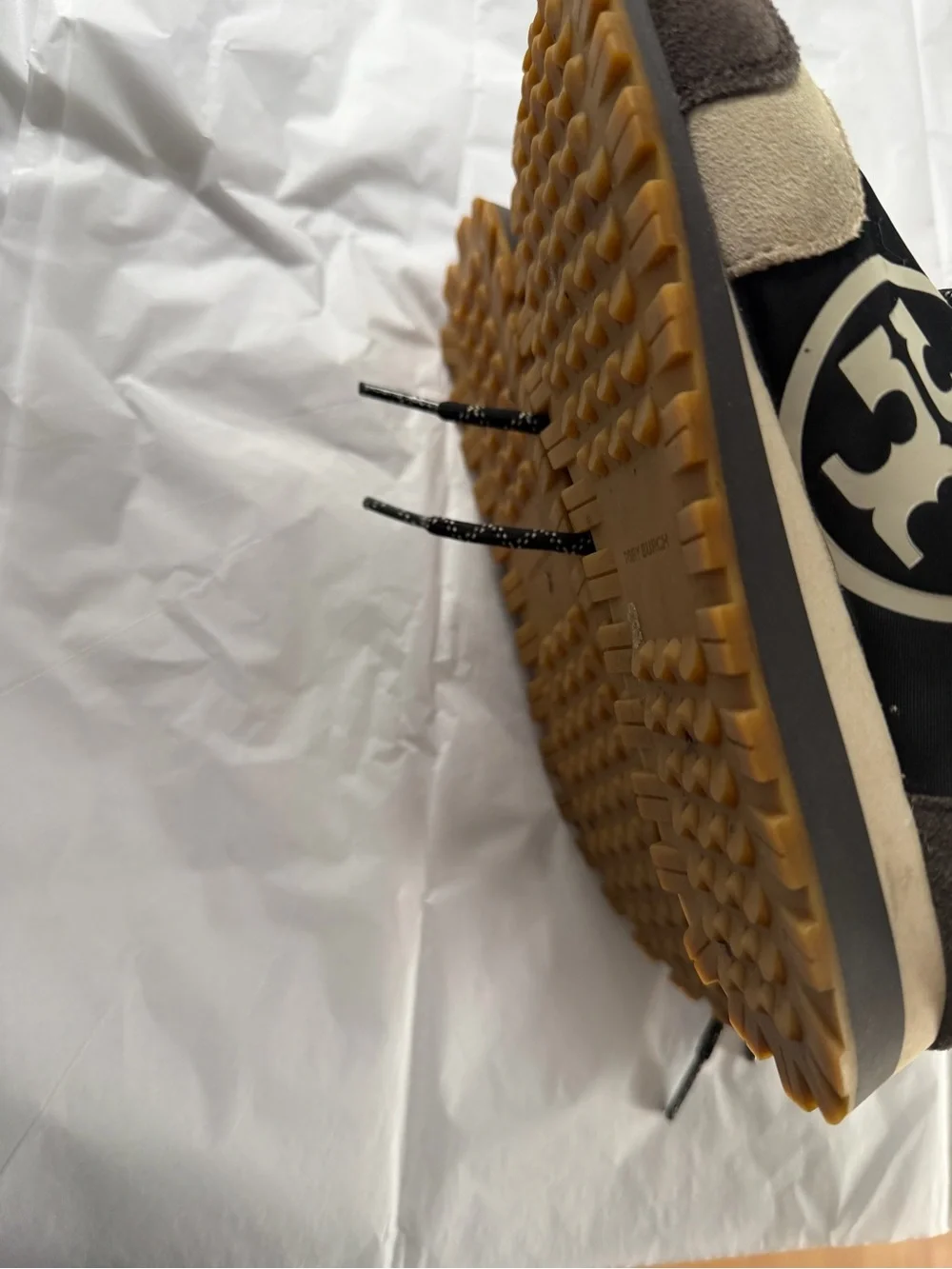 Tory Burch Black Cream and Brown Logo Athletic Sneakers